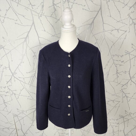 Geiger Austria VTG Navy Boiled Wool Button Front Sweater Jacket - Picture 1 of 7